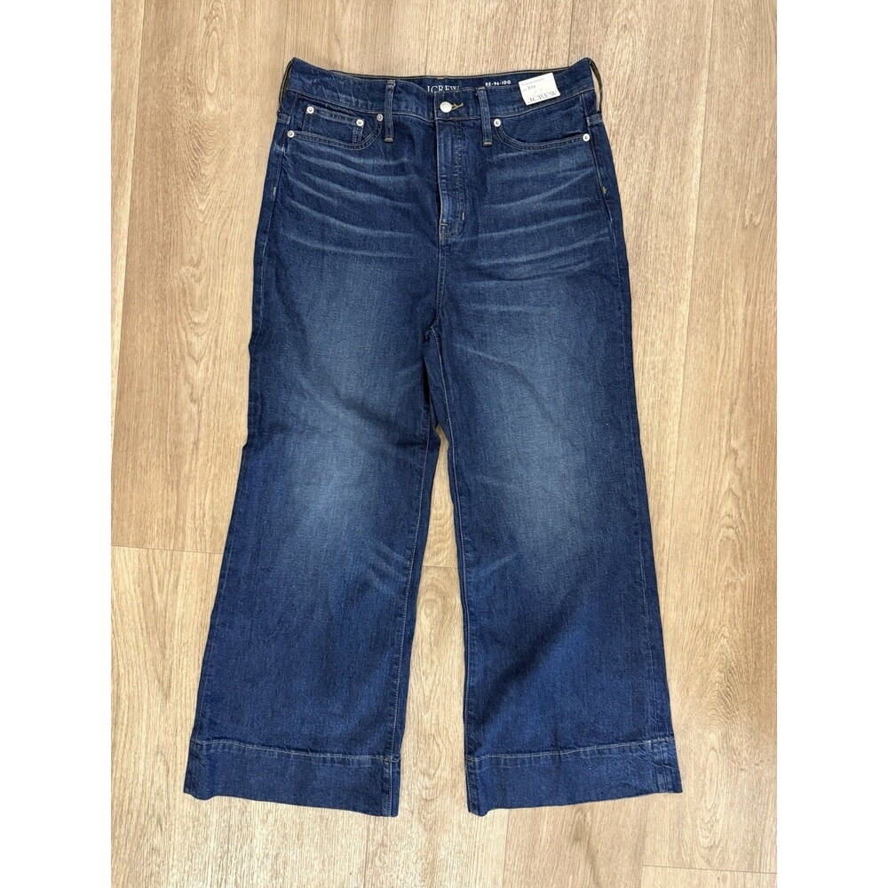 NWT J.Crew '96 Denim Trouser Jeans Womens 31P Dark Indigo Wide Leg Petite